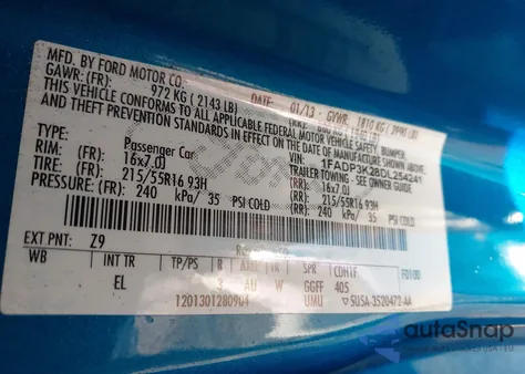 2013 Ford Focus Se from USA, damaged, VIN 1FADP3K28DL254241